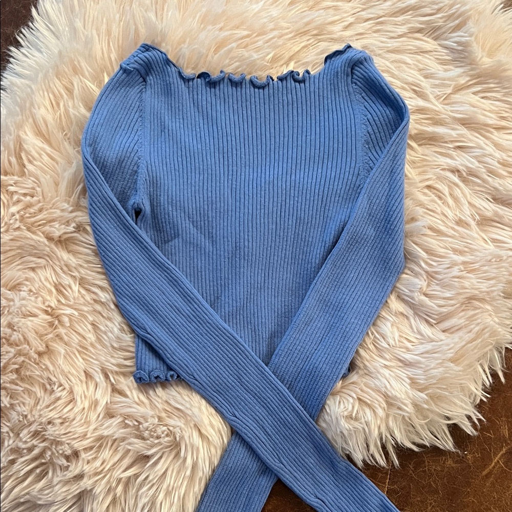 American Eagle Outfitters Blue Ribbed wide neck Crop Top